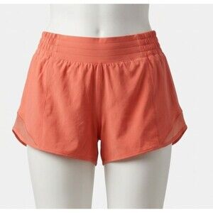 Lululemon Hotty Hot Coral Orange Mesh Inset Athletic Running Shorts — Size 12